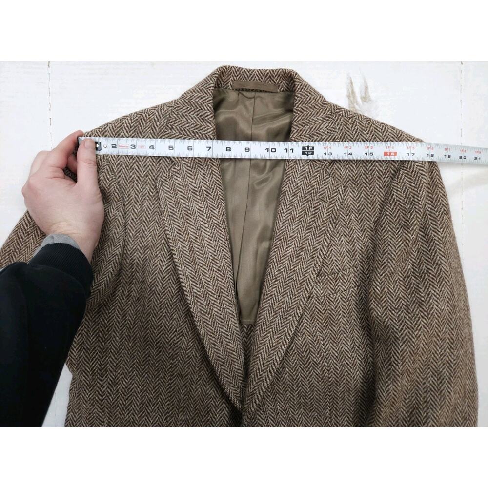 Harris Tweed Stanley Blacker Handwoven Herringbone Wool Blazer Brown Sport Coat - Picture 4 of 9
